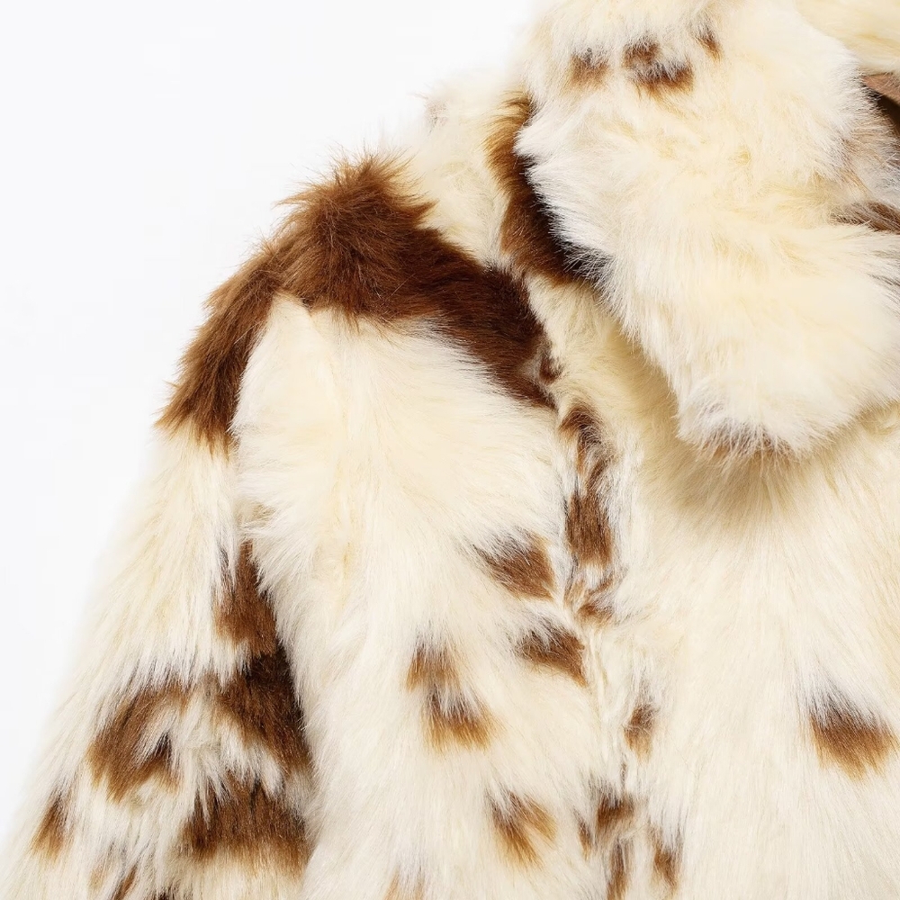 Women Casual Faux Fur Lapel Jacket Fashion Cow Print Autumn Winter - Picture 9 of 10